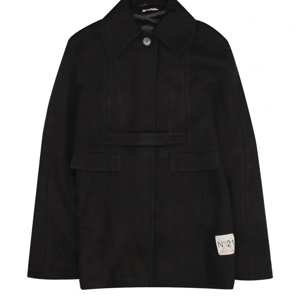 N21 Kids Black Wool collared cape Coat